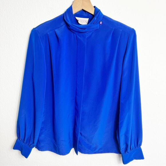 PENDLETON VINTAGE RUCHED COLLAR LONG SLEEVE WOMEN BLOUSE SIZE 10 - Picture 1 of 7